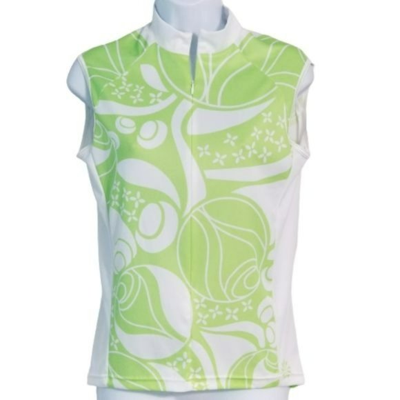 Athleta Tops - Athleta 3/4 Zip Sleeveless Floral Cycling Jersey Green White Women's Size Small